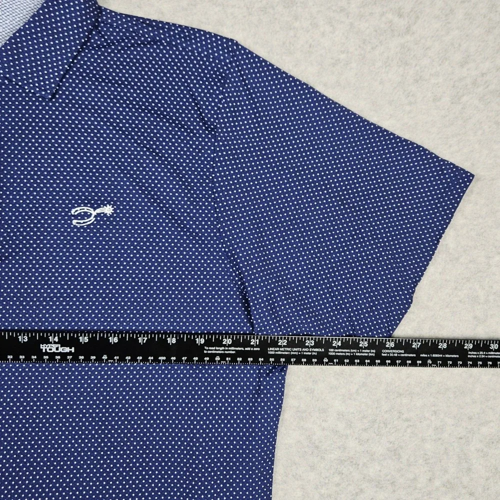 B Draddy Captain Cool Sport (Men's Large) Blue Polo Shirt Short Sleeve Dots Golf